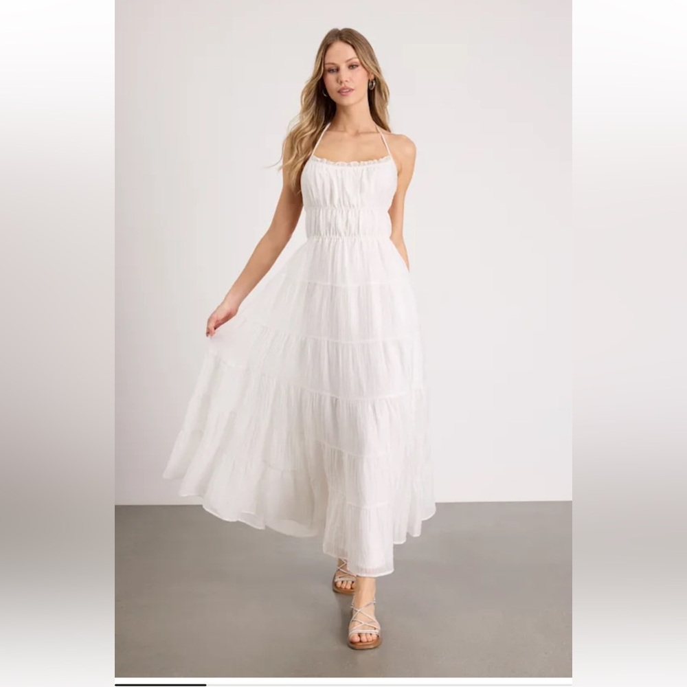 Lulus Ameera White tiered backless Maxi Dress Women size M New #3G